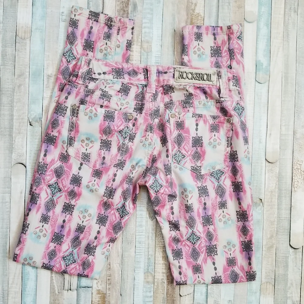 Rock & Roll Cowgirl Pink Print Skinny Jeans - Picture 2 of 8